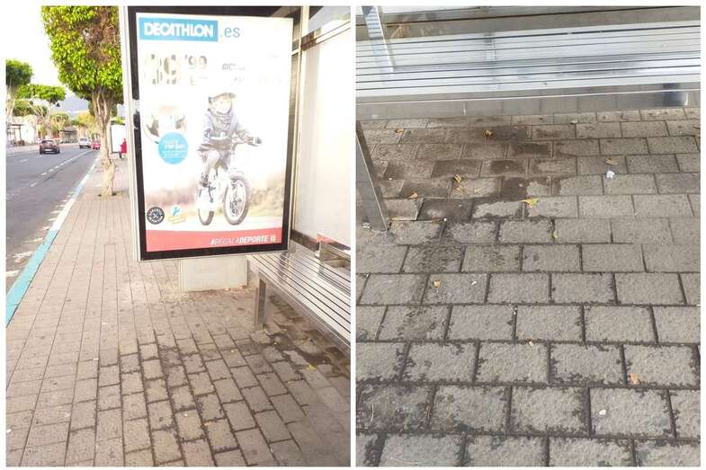 Orines apestan las marquesinas de las paradas de guaguas de Arnao (Foto TA)